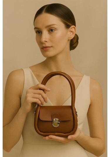 Saphira Arcana Kahverengi Kilit Detaylı El Ve Omuz Çantası Kahverengi