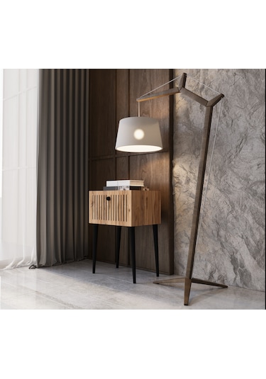 Enwood Canopus Mdf Safir Meşe Ahşap Ayaklı Tek Kapaklı Komodin
