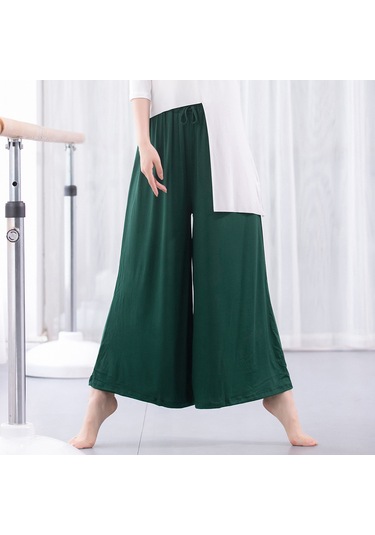 Teltree Kadın Dans Antrenman Pantolonu - Geniş Paça, Esnek Bel, Yumuşak Polyester, 92cm Uzunluk, Yeşil Yeşil K1743 Koyu Yeşil