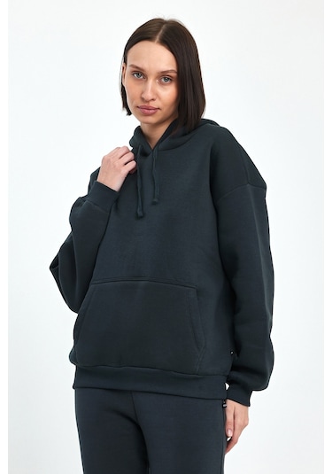 Odda Kadın Kapüşonlu Şardonlu Sweatshirt Antrasit