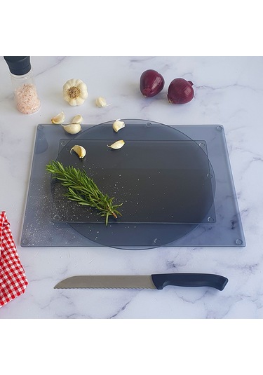 Decorita Cam Kesme Tablası | 3'lü Takım | Füme Cam