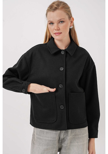 Gabria Çift Cepli Kısa Kaşe Ceket Siyah