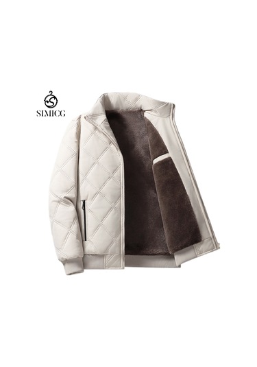 Dik Yaka Ve Kadife Kumaştan Yapılmış, Sıcak Pamuklu Erkek Ceketi Haki