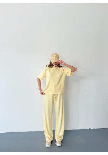Kadın Modal Kısa Kolu Soft Touch Spor Takım Sarı