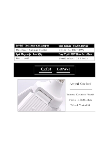 Yeni Nesil Pervane Led Ampul 3 Kol Katlanır 40W Led Pervane Ampul
