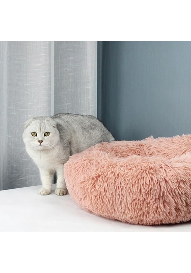 Moveevo Yuvarlak Peluş Kedi Yatağı Küçük Köpekler İçin Yumuşak Konfor