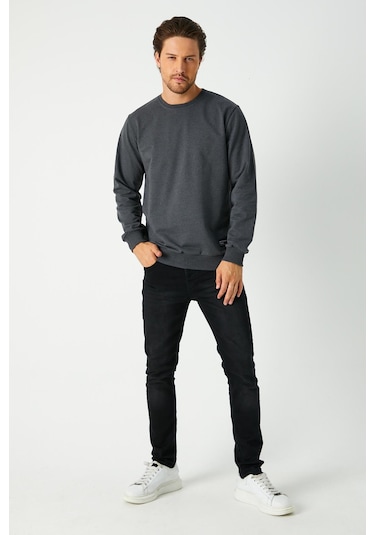 MMetalic Basic Bisiklet Yaka Erkek Sweatshirt Antrasit