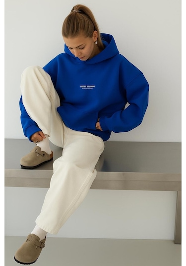 Dm Dolce More 3 İplik Penye Peteet Studıos Baskılı Unisex Kapüşonlu Sweat Saks Mavisi