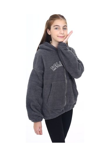 Toontoy Kız Çocuk Peluş Hırka Füme