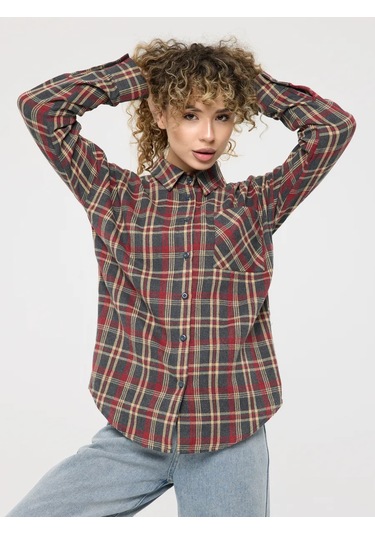 Uzun, Oversize Kareli Gömlek 377355034 Sivri Mor Melanj