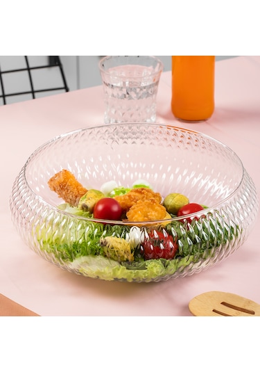 Porsima 4319 Rustik El Yapımı Büyük Boy Cam Salata Kasesi 26cm Şe