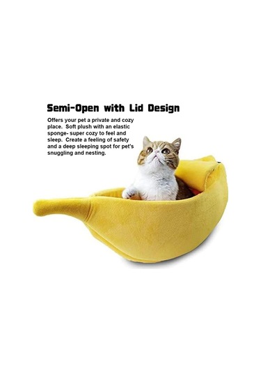 Geeroyoo Muz Şeklinde Yumuşak Sıcak Kediler İçin Evcil Hayvan Yatağı