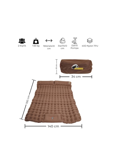 Urban Badger Othila 2 Kişilik Otomatik Şişme Yatak Kahverengi