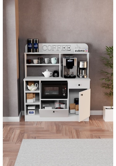 Barista Kahve Köşesi Çok Amaçlı Dolap Beyaz Beyaz