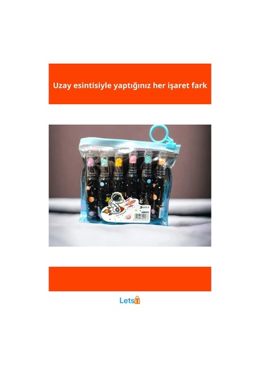 Astronot Desenli Fosforlu Kalem Seti 6 Adet Çok Renkli