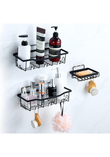 2 Adet / Takım 6 Kanca Yumruksuz Karbon Çelik Depolama Sepeti Banyo Drenaj Organizasyon Rafı Gümüş