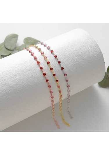 Queen Silver Jewelry 925 Ayar Gümüş Kırmızı Renk Geçişli Zirkon Taşlı Tamtur Bileklik Altın