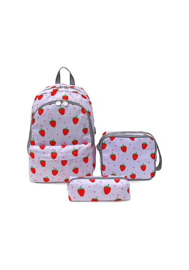 Superbag Kız Çocuk Ilkokul Çantası Çilek Desenli Sırt Çantası Beslenmelik Ve Kalemlik 3'lü Set