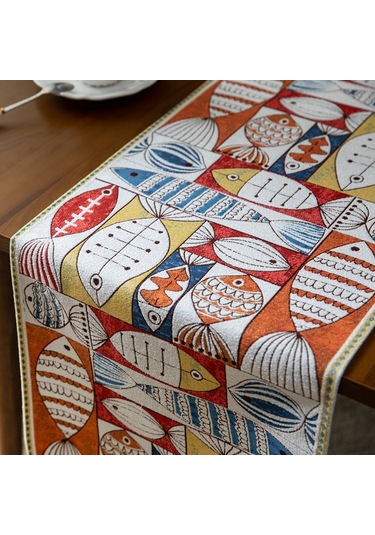 Anasayfa Şönil Polyester Püsküllü Masa Örtüsü, Ebat: 33x180cm Her Yıl Fazlalık Çok Renkli