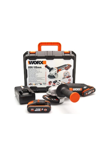 Worx WX800 20 V 2.0 Ah Li-ion Çift Akülü 115 MM Profesyonel Şarjlı Avuç Taşlama