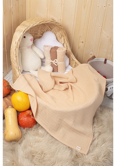 Kahverengi Ekru Bej Renkli Pamuk 3lü Çok Amaçlı Çok Renkli