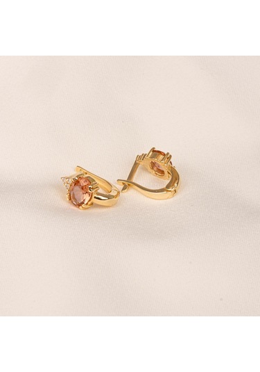 Altın Küpe - 14 Ayar Altın Oval Zultanit Taşlı Tektaş Küpe Sarı