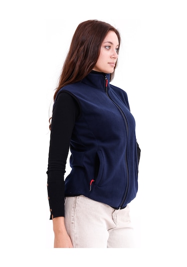 Monox Kadın Slim Fit Tam Fermuarlı Polar Yelek Lacivert