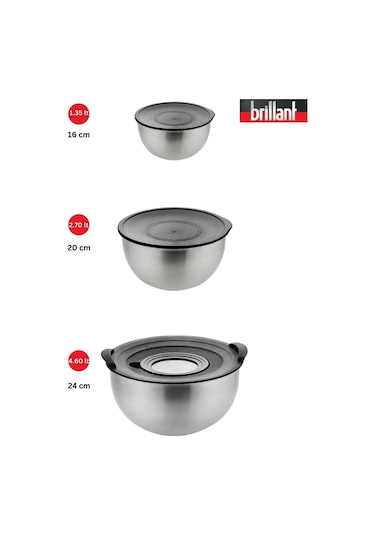 Paslanmaz 3'lü Rendeli Karıştırma Kabı 9 Parça Saklama Karıştırma Kabı Çelik