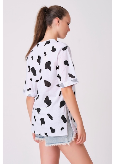 As Collection Beyaz Benek Desenli Kadın T-shirt Beyaz