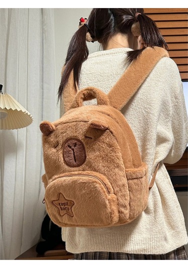 Tenfowee Sevimli Kapibara Peluş Sırt Çantası - Okul Ve Gezi İçin Şık Ve Kullanışlı Aksesuar Kahverengi
