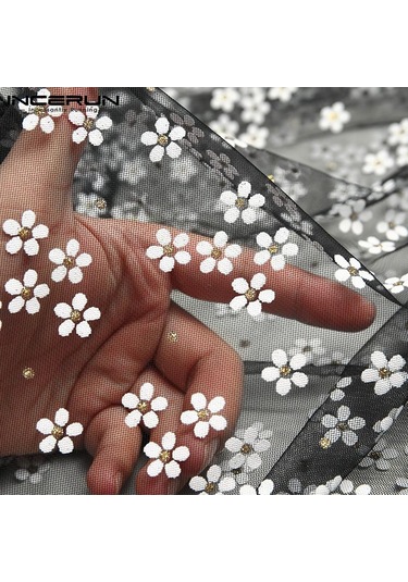 İncerun Erkek Club Party Perspektif Gömlek Yaz Uzun Kollu Fileli Transparan Gömlek Siyah