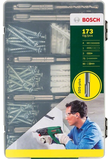 Bosch DIY 173 Parça Çivi Dübel Vidalama Matkap Uçlu Sabitleme Aksesuar Seti (SDS Plus) - 2607017163