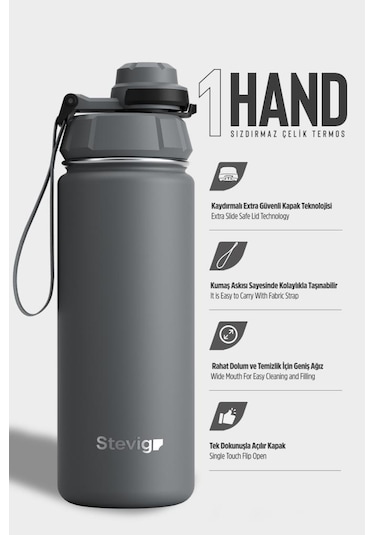 Stevig 1 Hand Leak-proof Sızdırmaz Çelik Termos 500 Ml Grey St-209