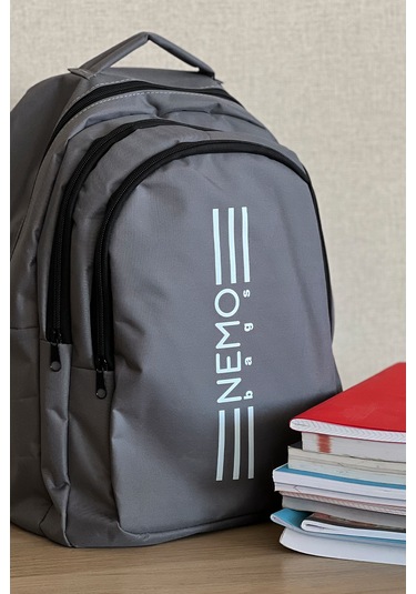 Nemo Bags Unisex Gri Sırt Çantası Büyük Boy Okul Spor Çantası