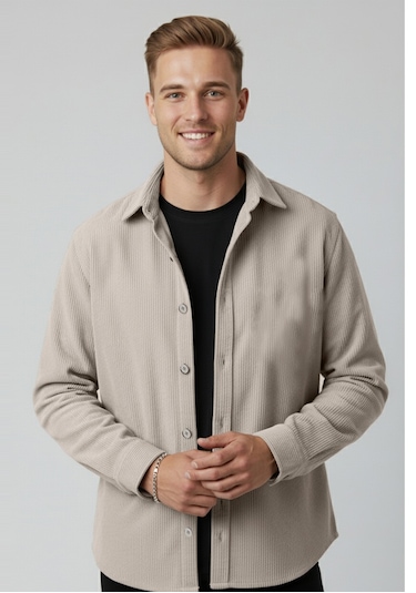 Deepsea Erkek Gri Kadife Fitilli Rahat Kesim Gömlek Yumuşak Dokulu Likralı Kadife Gömlek 2600758 Gri