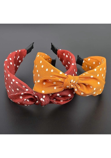 Kadınlar İçin Tavşan Kulaklı Kafa Bandı Düğümlü Geniş Fiyonklu Türban Saç Bandı Saç Sarma Puantiyeli Saç Bandı Kızlar İçin 5 Renk Çok  Renkli