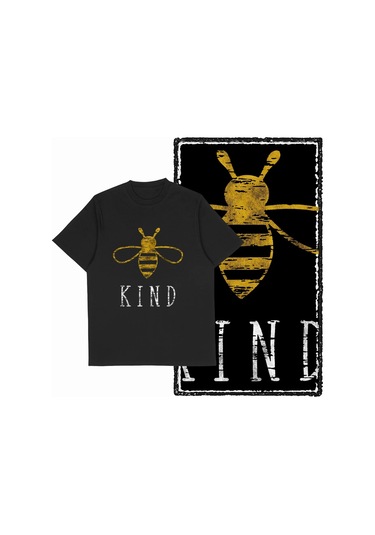 The Coolmınd Coolmind De %100 Pamuklu Erkek Grafik Tişört - Komik Arı Baskılı Büyük Bedenhaki Haki