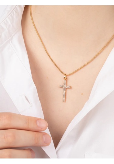 Xuping Taşlı Altın Kaplama Haç Kolye Tıbbi Alaşımlı 158089319 Altın Rengi