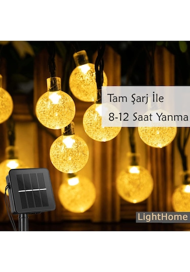 50 Led 7 Metre Sarı Opak Solar Led Işık Güneş Enerjili Bahçe Teras Balkon Ağaç Lambası Aydınlatması