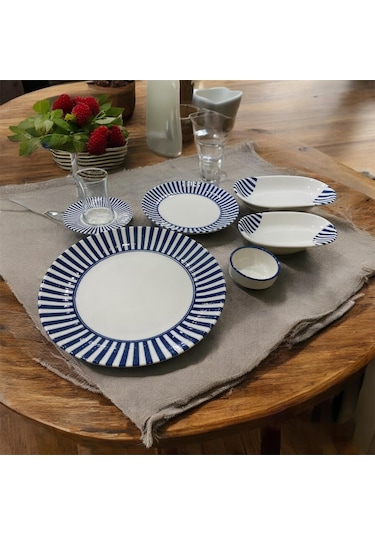 Marianna Db1936 Linea 32 Parça 6 Kişilik Kahvaltı Seti Mavi - Beyaz