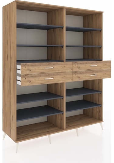 Kronos Gardrop 10 Raflı 4 Çekmeceli 176x59x221 Çam-antrasit/çam Antrasit/çam