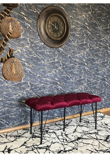 Yirmi15 Metal Ayaklı Babyface Bordo Puf & Bench