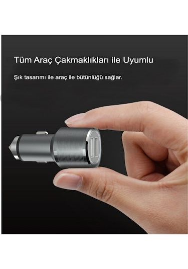 Çift Usb Araç Çakmaklık Telefon Şarj Başlığı Metal Aux Hızlı