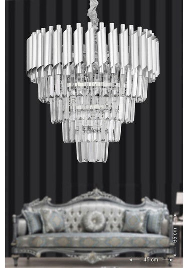 Palmira 45'lik Kristal Taşlı Lüks Avize - Gümüş-yaldız Gümüş Yaldız