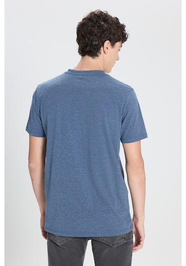 Ac&Co / Altınyıldız Classics Slim Fit Dar Kesim V Yaka Pamuklu Erkek Tişört ıIndıgo Melanj İndigo