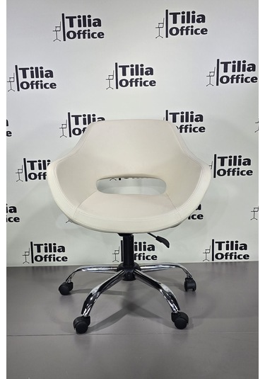 Monaco Çalışma Kesim Koltuğu Yonca Tekerlekli Krom Ayak Krem