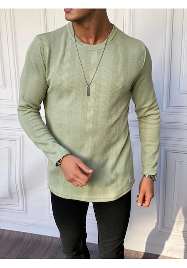 Modefendi Örme Desen Pamuklu Sweat Yeşil