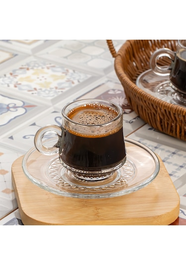 Porsima Lale 12 Parça Cam Türk Kahve Fincan Takımı 85 Ml Şeffaf