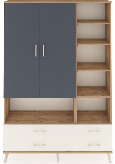 Arges Dolap 10 Raflı 4 Çekmeceli 2 Kapaklı 132x30x195 Çam-ant... Çam