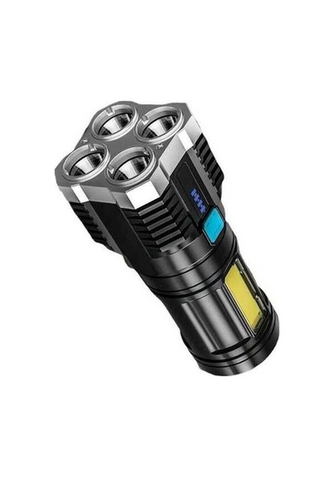 Ebitda Usb Şarjlı 4 Led + Cob Led Taktik El Feneri - Siyah - Dayanıklı Ve Parlak Aydınlatma Siyah